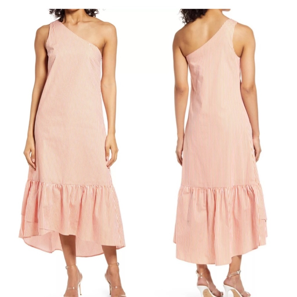 Orange Asymmetrical Ruffled One Shoulder Dress